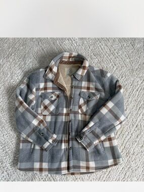 Plaid Sherpa-Lined Jacket - Gray & Brown